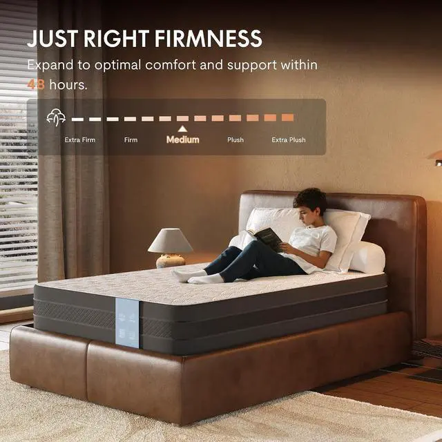 Alt view image 7 of 7 - 12'' Twin XL Size Cooling Gel Memory Foam Mattress, Viscose from Bamboo, Medium Firm, 10-Year Warranty, Mattress-in-A-Box, Certi-PUR & Oeko-TEX Certified, Washable, Fire-Resistant.