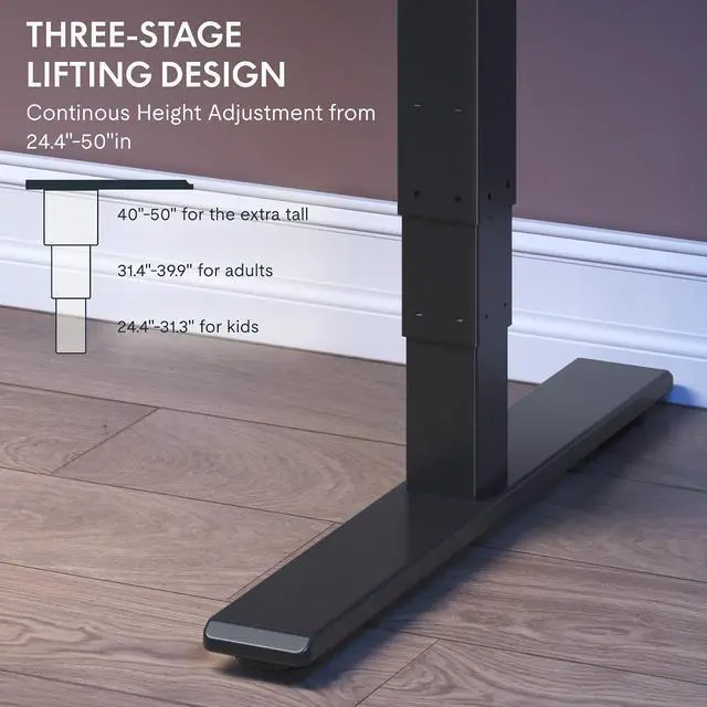 Alt view image 3 of 7 - E6 Gaming Standing Desk 55x28 in Electric Adjustable Height for FPS Games Computer Desk for Home Office Gamer with Dual Motors Whole Piece Top (Black Frame + Black Top)