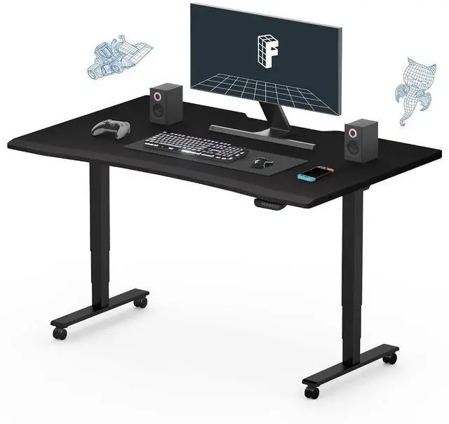 Main image of E6 Gaming Standing Desk 55x28 in Electric Adjustable Height for FPS Games Computer Desk for Home Office Gamer with Dual Motors Whole Piece Top (Black Frame + Black Top)