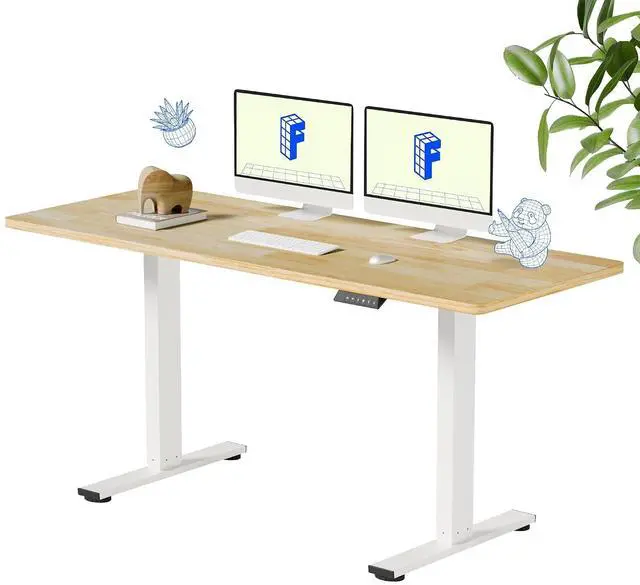 Main image of Solid Wood Standing Desk, 63" x 24" Real Wood Desktop with Natural Grain, Durable & Sustainable Workstation for Home Office and Multi-Monitor Setups (Rubber Wood, White Frame)