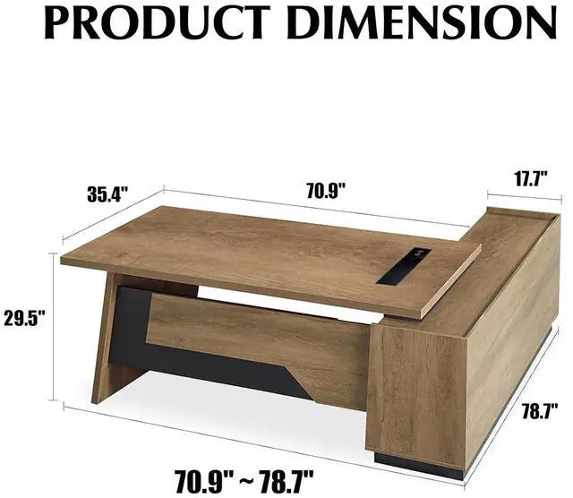 Alt view image 2 of 7 - L-Shaped Executive Desk (71" or 79") | with Built-in Dual Charging & Wireless on Desktop | Drawers & Printer Space, Modern Office Desk for Home & Business Offices(Left)