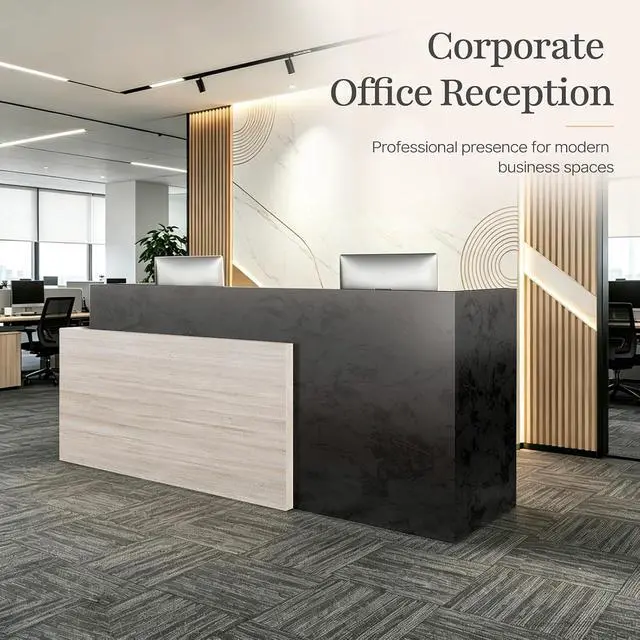 Alt view image 7 of 7 - 86.6 in Luxury Two Person Reception Desk, Commercial Front Desk Counter with 2 Cable Grommets, Extra Long Reception Counter for Office, Clinic, Lobby, Hotel (Right)
