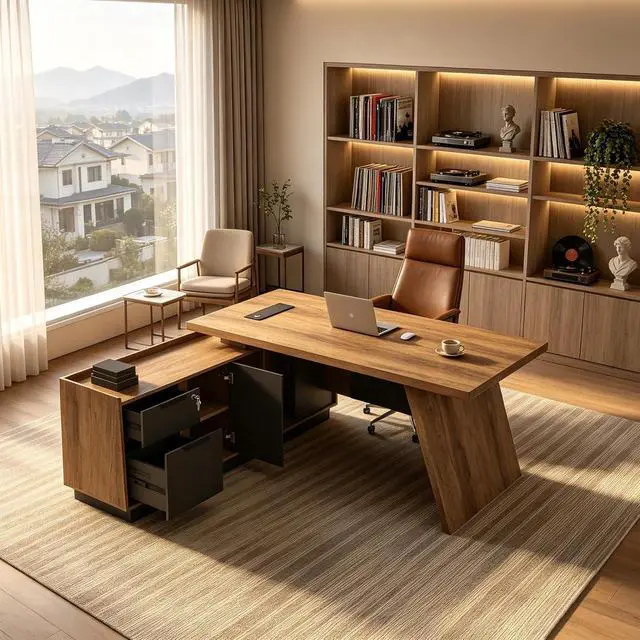 Alt view image 4 of 7 - L-Shaped Executive Desk (71" or 79") | with Built-in Dual Charging & Wireless on Desktop | Drawers & Printer Space, Modern Office Desk for Home & Business Offices(Left)