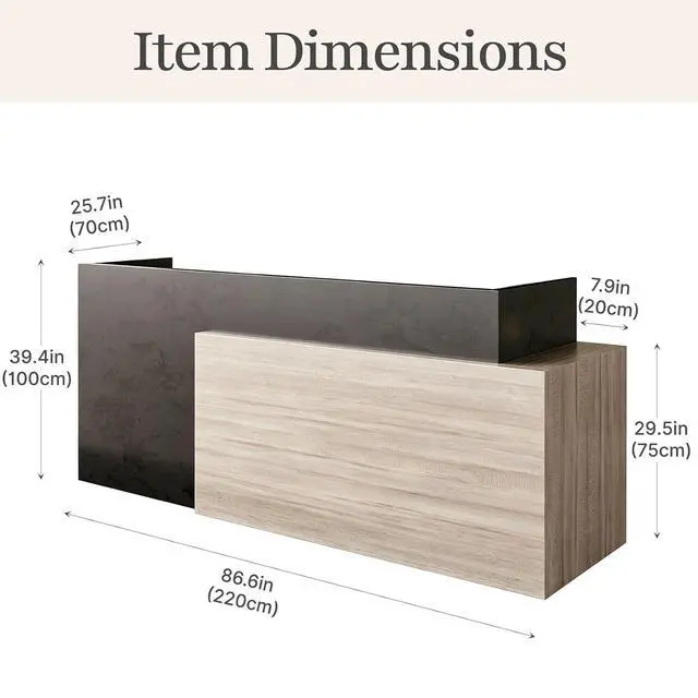 Alt view image 2 of 7 - 86.6 in Luxury Two Person Reception Desk, Commercial Front Desk Counter with 2 Cable Grommets, Extra Long Reception Counter for Office, Clinic, Lobby, Hotel (Left)