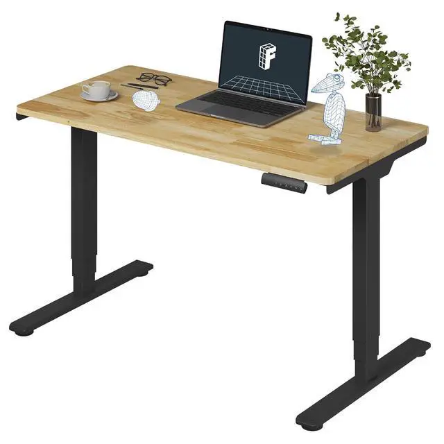 Main image of E6 Solid Wood 3-Stage Dual Motor 48 x 24 Electric Standing Desk, Holds 220 lbs, Adjustable Height w/ Memory Presets, Butcher Block Rubberwood Desktop & Black Frame, Ships in 2 Boxes