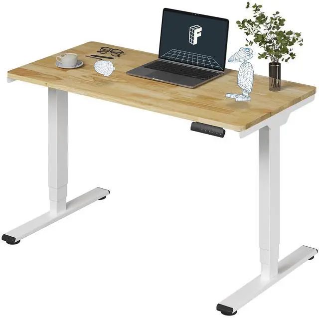 Main image of E6 Solid Wood 3-Stage Dual Motor 48 x 24 Electric Standing Desk, Holds 220 lbs, Adjustable Height w/Memory Presets, Butcher Block Rubberwood Desktop & White Frame, Ships in 2 Boxes