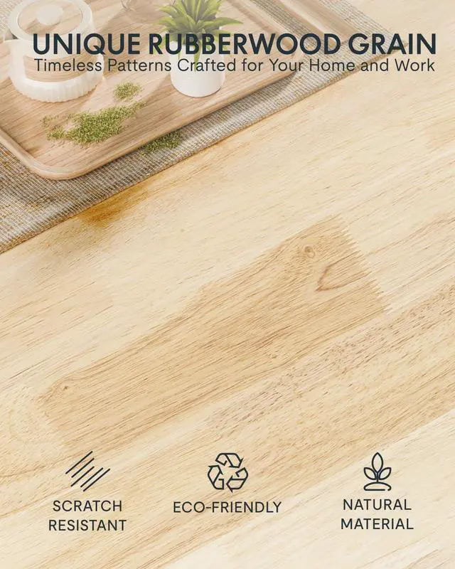 Alt view image 5 of 7 - Solid Wood Standing Desk, 63" x 24" Real Wood Desktop with Natural Grain, Durable & Sustainable Workstation for Home Office and Multi-Monitor Setups (Rubber Wood, Silver Frame)