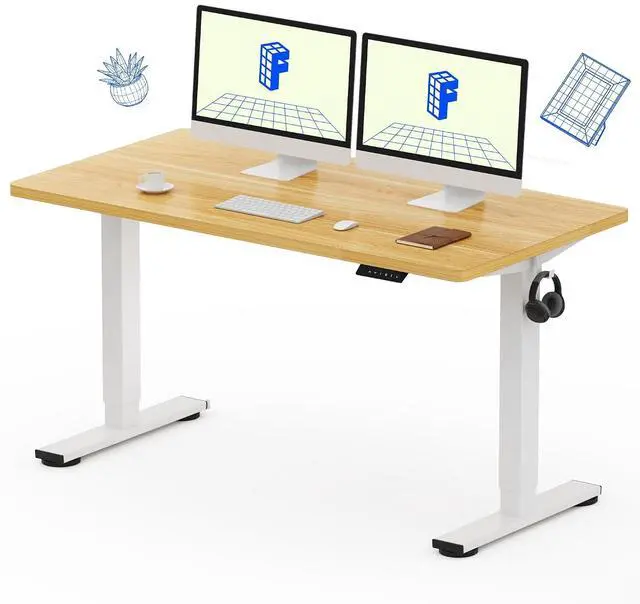 Main image of EN1 One-Piece Standing Desk with 1-Inch Thick Seamless Desktop, 55"x28" Electric Height Adjustable Desk for Home Office, Multi-Monitor Setups & Easy Assembly, Maple