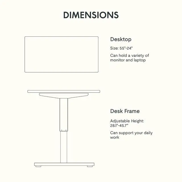 Alt view image 7 of 7 - Solid Wood Standing Desk, 55" x 24" Real Wood Desktop with Natural Grain, Durable & Sustainable Workstation for Home Office and Multi-Monitor Setups (Rubber Wood, Silver Frame)
