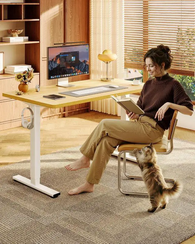 Alt view image 2 of 7 - EN1 One-Piece Standing Desk with 1-Inch Thick Seamless Desktop, 55"x28" Electric Height Adjustable Desk for Home Office, Multi-Monitor Setups & Easy Assembly, Maple