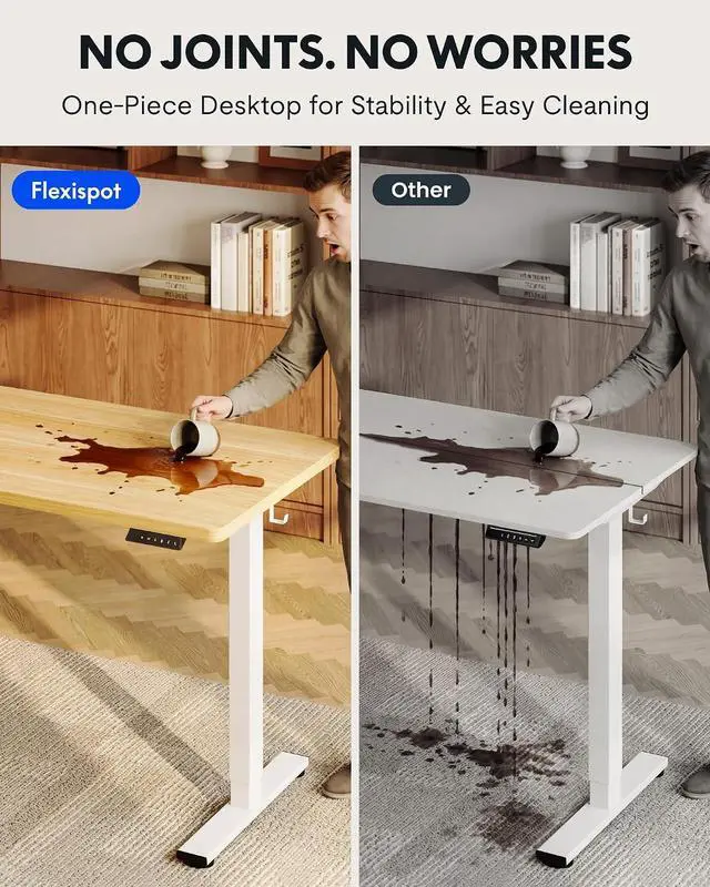 Alt view image 5 of 7 - EN1 One-Piece Standing Desk with 1-Inch Thick Seamless Desktop, 55"x28" Electric Height Adjustable Desk for Home Office, Multi-Monitor Setups & Easy Assembly, Maple