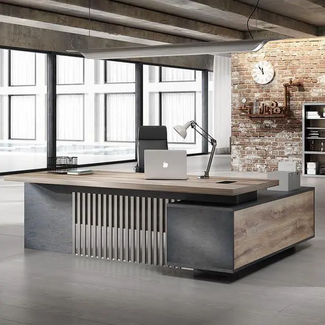Main image of 94.4 Inch L-Shaped Executive Desk with Cabinet, 2 Drawers and Storage Shelves, Modern Black Home Office Desk