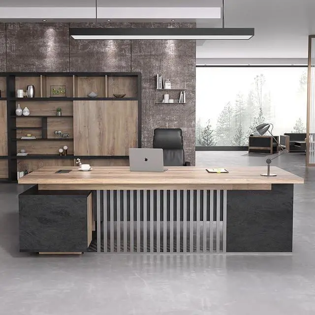 Alt view image 4 of 6 - 94.4 Inch L-Shaped Executive Desk with Cabinet, 2 Drawers and Storage Shelves, Modern Black Home Office Desk