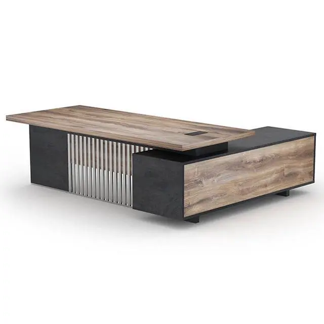 Alt view image 6 of 6 - 94.4 Inch L-Shaped Executive Desk with Cabinet, 2 Drawers and Storage Shelves, Modern Black Home Office Desk
