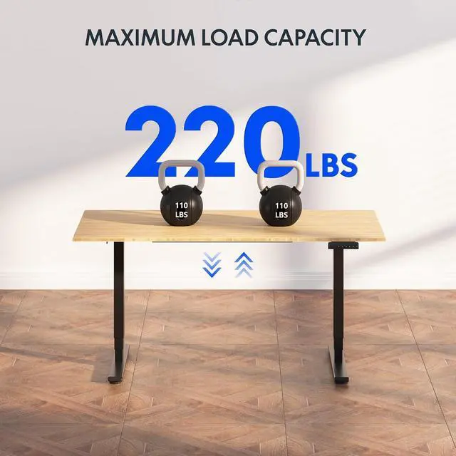 Alt view image 5 of 7 - E6 Bamboo 3-Stage Dual Motor 60 x 30 Electric Standing Desk Sit Stand Up Desk, Holds 220 lbs, Adjustable Height w/ Memory Presets, Solid Bamboo Desktop & Black Frame, Ships in 2 Boxes