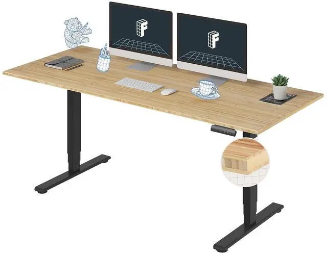 Main image of E6 Bamboo 3-Stage Dual Motor 72 x 30 Electric Standing Desk Sit Stand Up Desk, Holds 220 lbs, Adjustable Height w/ Memory Presets, Solid Bamboo Desktop & Black Frame, Ships in 2 Boxes