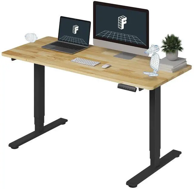 Main image of E6 Solid Wood 3-Stage Dual Motor 55 x 24 Electric Standing Desk, Holds 220 lbs, Adjustable Height w/ Memory Presets, Butcher Block Rubberwood Desktop & Black Frame, Ships in 2 Boxes