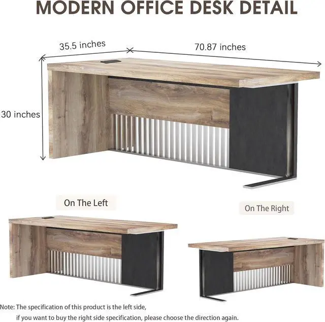Alt view image 2 of 6 - 70.87 Inch Modern Executive Office Desk, Computer Writing Desk for Home Office, Business Furniture Workstation Stainless Steels Sturdy Frame 1.97IN Thick Desktop(Left)