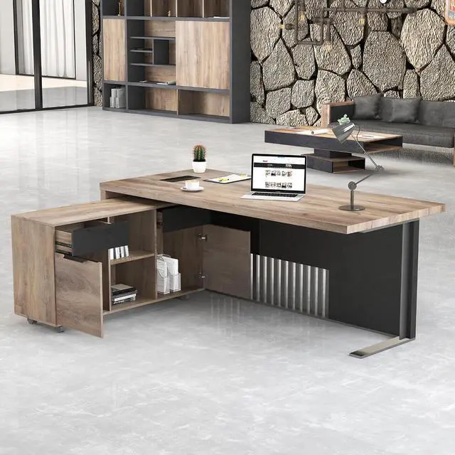 Alt view image 5 of 6 - 70.8" Inch L Shaped Executive Office Desk with 2 Drawers, Modern Home Office Desk with File Cabinet, Business Furniture w/Stand Under Desk Storage Organizer with 4 Wheels