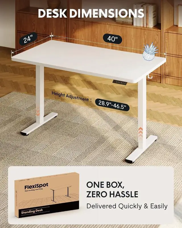 Alt view image 6 of 7 - EN1 One-Piece Standing Desk, 40"x24" Seamless Desktop Electric Height Adjustable Desk for Home Office, Multi-Monitor Setups & Easy Assembly, White