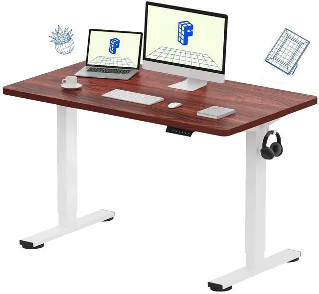 Main image of EN1 One-Piece Standing Desk with 1-Inch Thick Seamless Desktop, 48"x24" Electric Height Adjustable Desk for Home Office, Multi-Monitor Setups & Easy Assembly, Mahogany