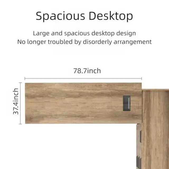 Alt view image 5 of 6 - 94 Inch Executive L-Shaped Computer Desk with Drawers and Storage Shelves, Business Furniture Desk Workstation (Black & Wooden, 30" Tall)
