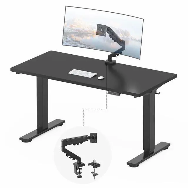 Main image of EN2 55''x28'' Standing Desk with Monitor Mount Bundle, 1" Thick One-Piece Desktop, Fully Adjustable Single Monitor Arm with Cable Management, Bundle for Home Office, Gaming & Study, Black