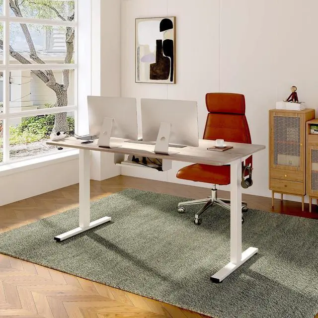 Alt view image 2 of 7 - EN2 Whole-Piece Standing Desk with Clamp Power Strip, 48 x 30 Electric Stand Up Height Adjustable Desk with Cable Management (White Frame + 48" Gray Wood Grain, 2 Packages)