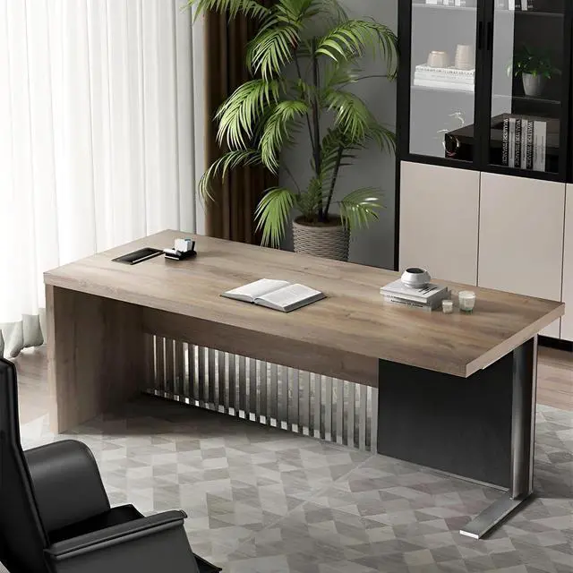 Alt view image 4 of 6 - 63 Inch Modern Executive Office Desk, Computer Writing Desk for Home Office, Business Furniture Workstation Stainless Steels Sturdy Frame 1.97IN Thick Desktop(Left)