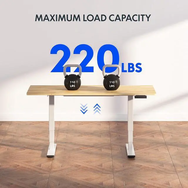 Alt view image 3 of 7 - E6 Solid Wood 3-Stage Dual Motor 48 x 24 Electric Standing Desk, Holds 220 lbs, Adjustable Height w/Memory Presets, Butcher Block Rubberwood Desktop & White Frame, Ships in 2 Boxes