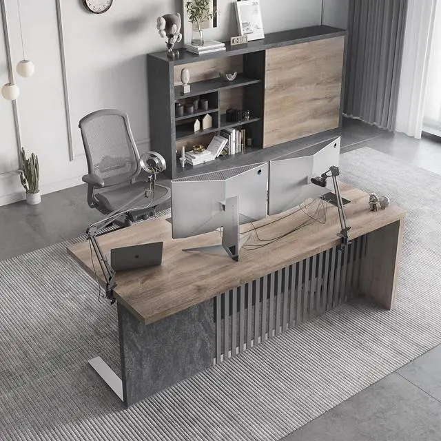 Alt view image 5 of 6 - 63 Inch Modern Executive Office Desk, Computer Writing Desk for Home Office, Business Furniture Workstation Stainless Steels Sturdy Frame 1.97IN Thick Desktop(Left)