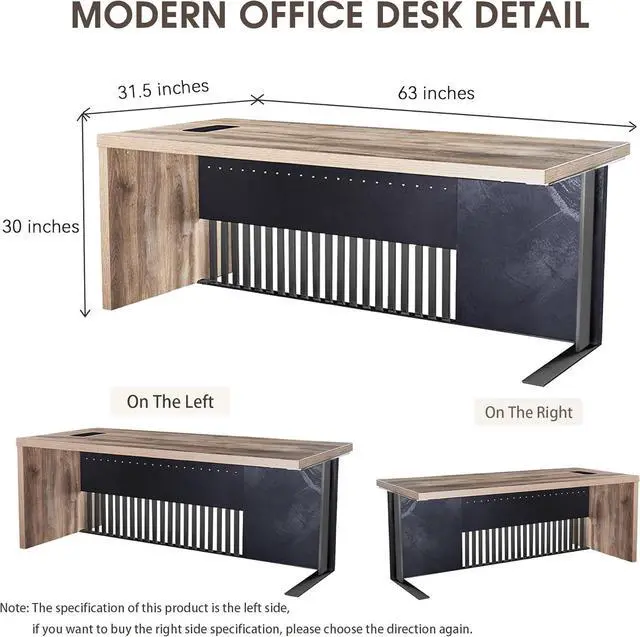Alt view image 2 of 6 - 63 Inch Modern Executive Office Desk, Computer Writing Desk for Home Office, Business Furniture Workstation Stainless Steels Sturdy Frame 1.97IN Thick Desktop(Left)