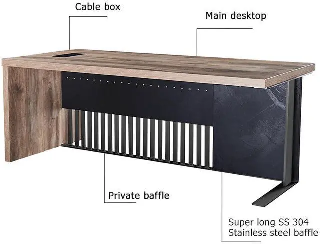 Alt view image 6 of 6 - 63 Inch Modern Executive Office Desk, Computer Writing Desk for Home Office, Business Furniture Workstation Stainless Steels Sturdy Frame 1.97IN Thick Desktop(Left)