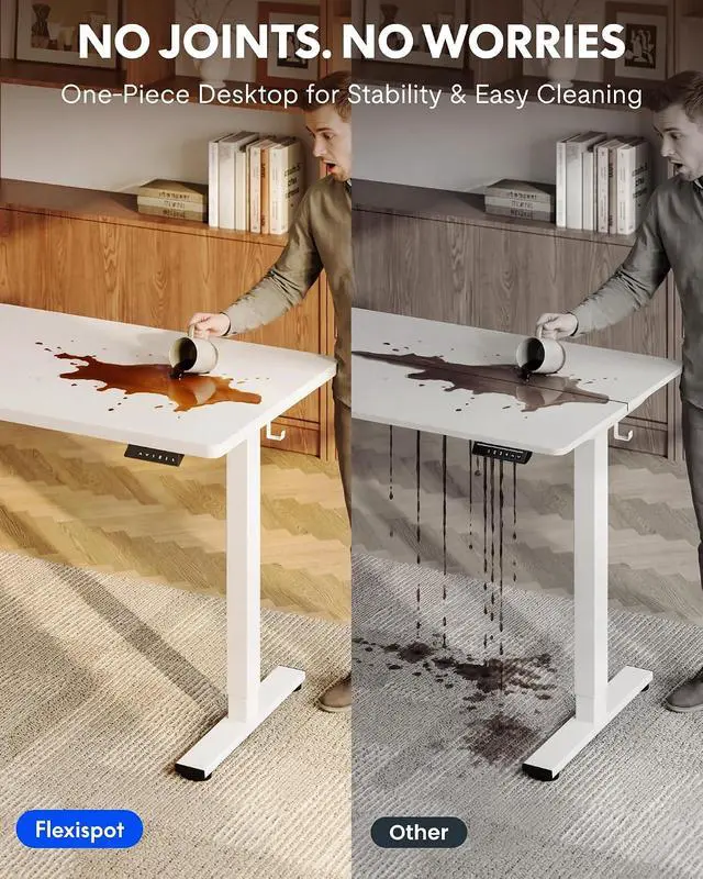 Alt view image 2 of 7 - EN1 One-Piece Standing Desk with 1-Inch Thick Seamless Desktop, 55"x28" Electric Height Adjustable Desk for Home Office, Multi-Monitor Setups & Easy Assembly, White