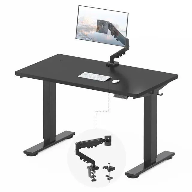 Main image of EN2 48''x24'' Standing Desk with Monitor Mount Bundle, One-Piece Desktop, Fully Adjustable Single Monitor Arm with Cable Management, Bundle for Home Office, Gaming & Study, Black