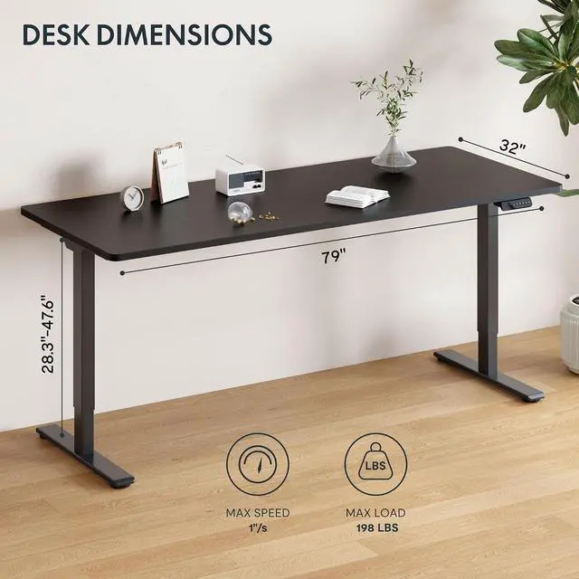 Alt view image 3 of 7 - 79"x32" Large Dual Motor Electric Standing Desk, Black - 198 LBS Heavy-Duty Capacity, Ideal for Home Office, Creative Studio, or Multi-Monitor Setup
