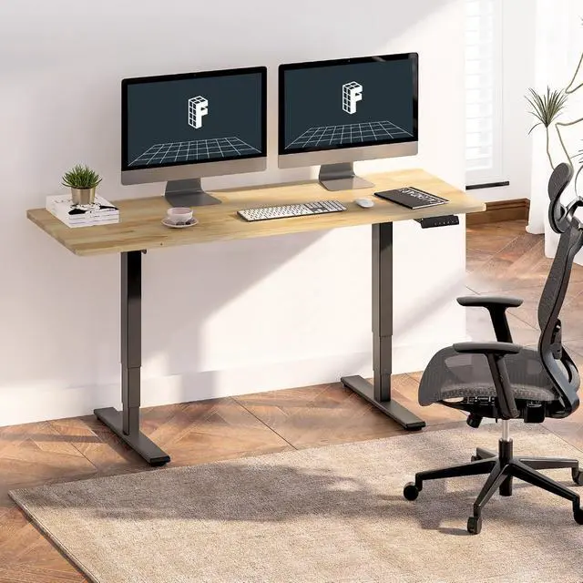 Alt view image 2 of 7 - E6 Solid Wood 3-Stage Dual Motor 48 x 24 Electric Standing Desk, Holds 220 lbs, Adjustable Height w/ Memory Presets, Butcher Block Rubberwood Desktop & Black Frame, Ships in 2 Boxes