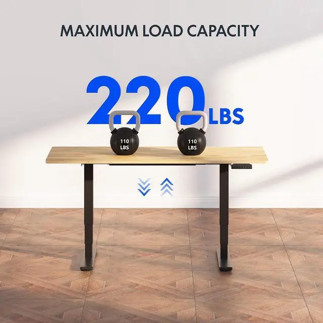 Alt view image 6 of 7 - E6 Solid Wood 3-Stage Dual Motor 48 x 24 Electric Standing Desk, Holds 220 lbs, Adjustable Height w/ Memory Presets, Butcher Block Rubberwood Desktop & Black Frame, Ships in 2 Boxes