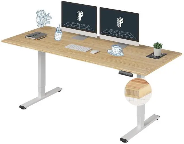 Main image of E6 Bamboo 3-Stage Dual Motor 72 x 30 Electric Standing Desk Sit Stand Up Desk, Holds 220 lbs, Adjustable Height w/ Memory Presets, Solid Bamboo Desktop & White Frame, Ships in 2 Boxes
