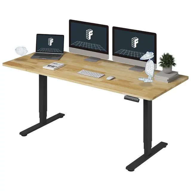 Main image of E6 Solid Wood 3-Stage Dual Motor 71 x 30 Electric Standing Desk, Holds 220 lbs, Adjustable Height w/Memory Presets, Butcher Block Rubberwood Desktop & Black Frame, Ships in 2 Boxes
