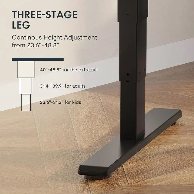 Alt view image 7 of 7 - E6 Solid Wood 3-Stage Dual Motor 71 x 30 Electric Standing Desk, Holds 220 lbs, Adjustable Height w/Memory Presets, Butcher Block Rubberwood Desktop & Black Frame, Ships in 2 Boxes