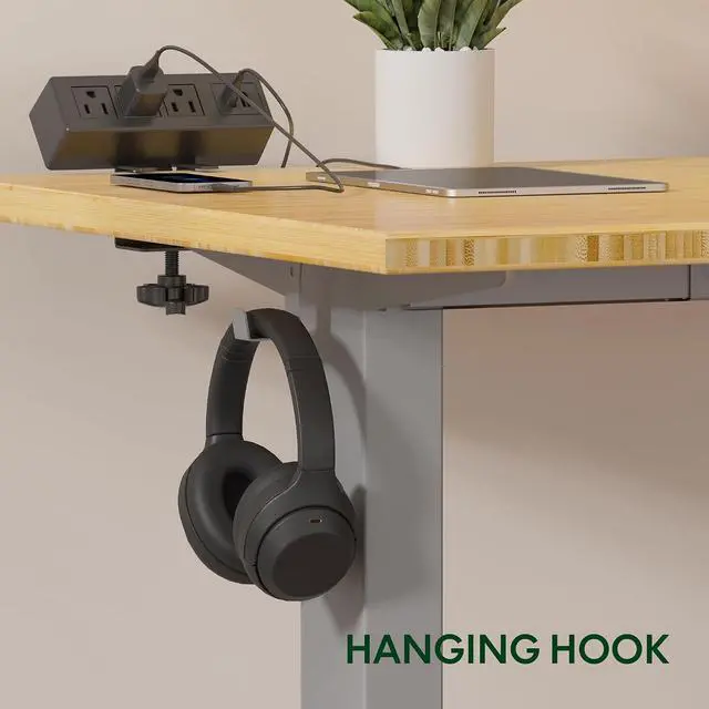Alt view image 7 of 7 - EN2 Bamboo Standing Desk with Clamp Power Strip, 48 x 24 Electric Stand Up Height Adjustable Desk with Cable Management (Grey Frame + 48" Bamboo Top, 2 Packages)