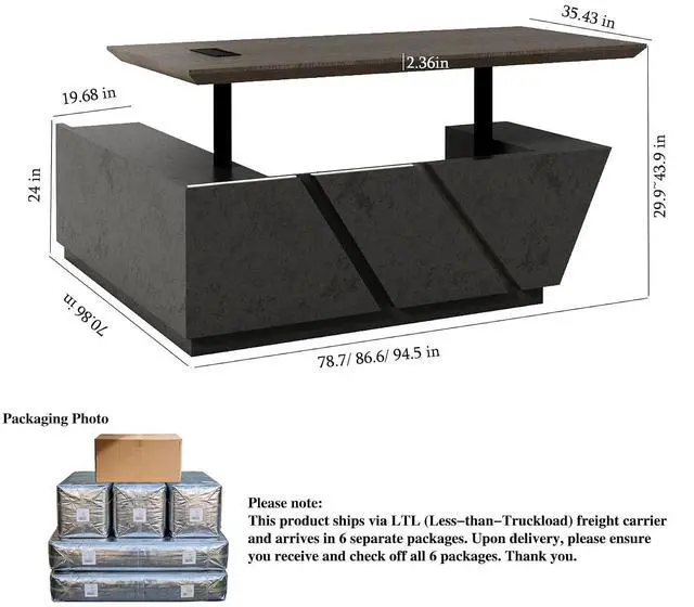 Alt view image 2 of 7 - 78.74" Adjustable Height L-Shaped Executive Desk with LED Light Strip - Black Inverted Trapezoid Design, Includes Storage Cabinet with Drawers & Doors, Ergonomic Standing Office Desk for Home & Office