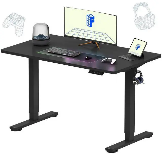 Main image of EN1 One-Piece Standing Desk, 48"x24" Seamless Desktop Electric Height Adjustable Desk for Home Office, Multi-Monitor Setups & Easy Assembly, Black (Black Frame)