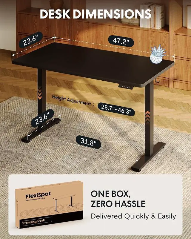 Alt view image 5 of 7 - EN1 One-Piece Standing Desk, 48"x24" Seamless Desktop Electric Height Adjustable Desk for Home Office, Multi-Monitor Setups & Easy Assembly, Black (Black Frame)