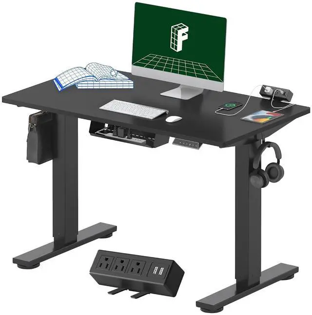 Main image of EN2 Whole-Piece Standing Desk with Clamp Power Strip, 40 x 24'' Electric Stand Up Height Adjustable Desk with Cable Management (Black Frame + 40" Black Top)