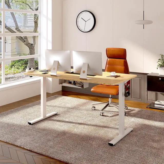 Alt view image 2 of 7 - EN2 Bamboo Standing Desk Clamp Power Strip, 55 x 28 Electric Stand Up Height Adjustable Desk with Cable Management (Grey Frame + 55" Bamboo Top, 2 Packages)