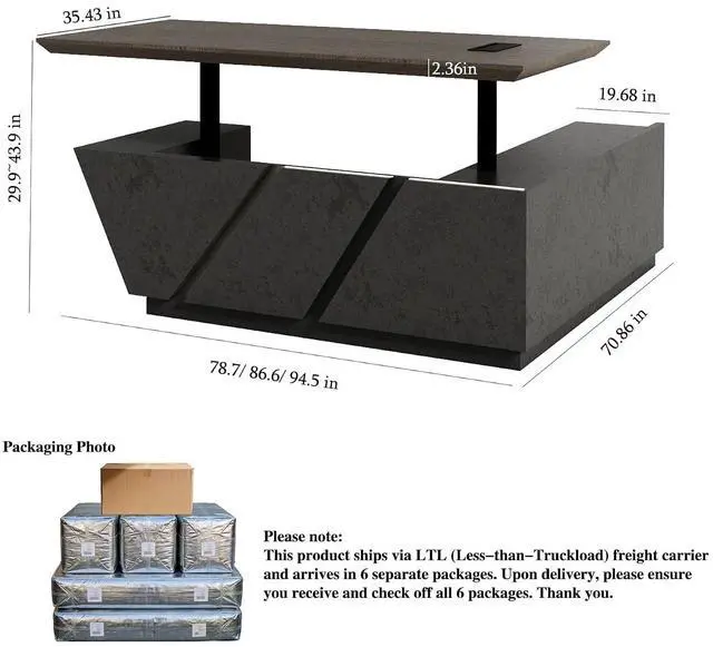 Alt view image 2 of 7 - 94.5" Adjustable Height L-Shaped Executive Desk with LED Light Strip - Black Inverted Trapezoid Design, Includes Storage Cabinet with Drawers & Doors, Ergonomic Standing Office Desk for Home & Office