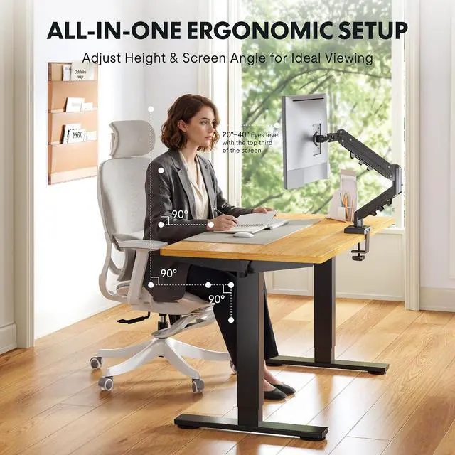 Alt view image 2 of 7 - EN2 48''x24'' Standing Desk with Monitor Mount Bundle, 1" Thick One-Piece Desktop, Fully Adjustable Single Monitor Arm with Cable Management, Bundle for Home Office, Gaming & Study, Maple