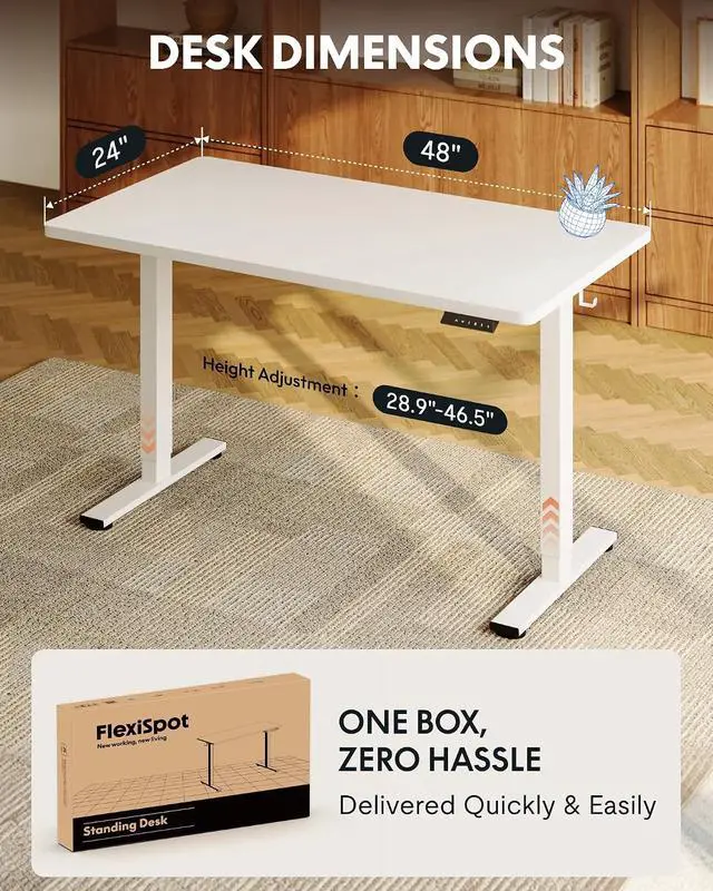 Alt view image 3 of 7 - EN1 One-Piece Standing Desk, 48"x24" Seamless Desktop Electric Height Adjustable Desk for Home Office, Multi-Monitor Setups & Easy Assembly, White